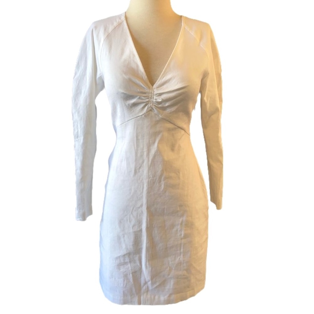 A.L.C. Revolve Aila White Linen V-Neck Puff Sleeve Sheath Mini Dress Wedding 6